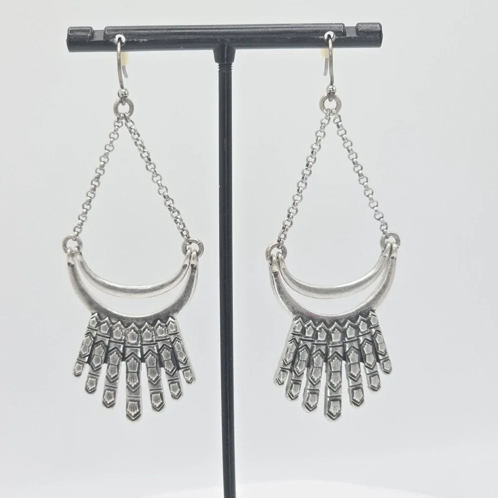 New!‎ LUCKY BRAND Fringe Earrings Etched Silver Tone Dangle Drop 3